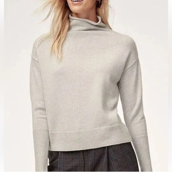 Wilfred Sweaters - Wilfred Aritzia Light Oatmeal Gray 100% Merino Wool Mock Neck Crew Sweater XS